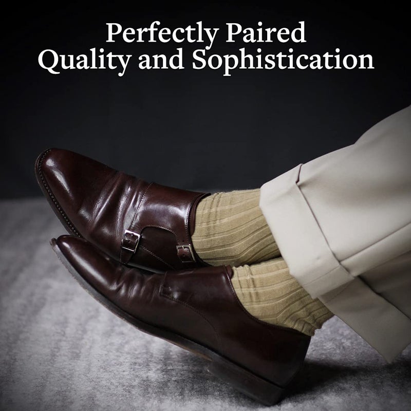 BoardroomSocks Merino Wool Dress Socks for Men â€“ Over-the-Calf, Ribbed Wool Dress Socks for Menâ€™s Size 8-12 â€“ Comfortable and Breathable Socks with Reinforced Heel and Toe by Boardroom Socks, Khaki - Image 4
